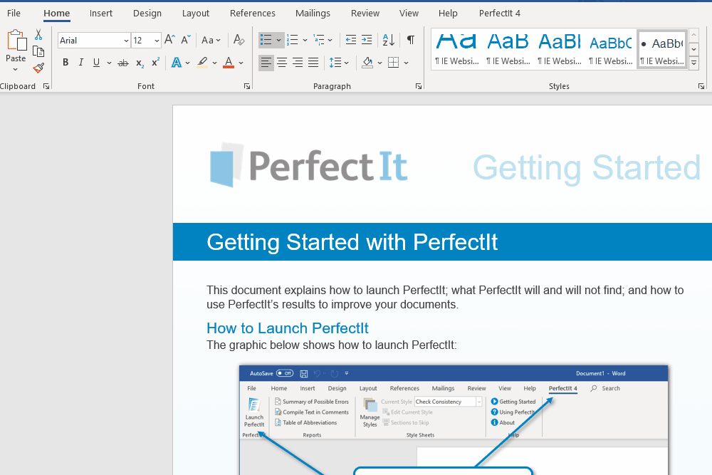 animation of opening PerfectIt in MS Word