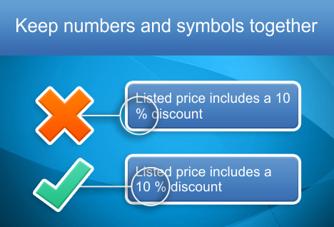 Keep numbers together with percentage signs