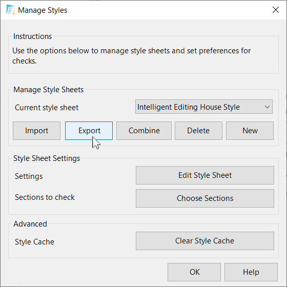 Select style and click Export