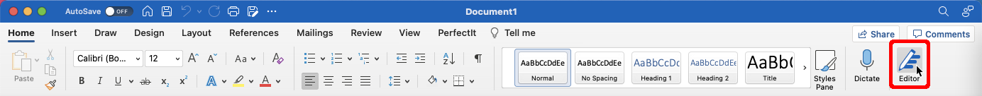 Click Editor in the Word ribbon
